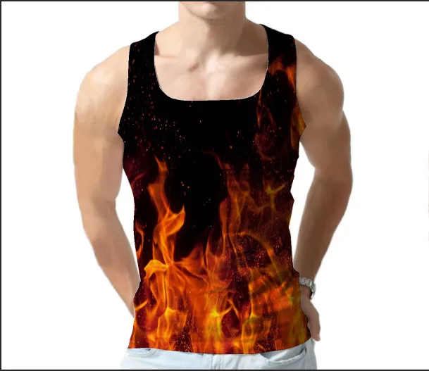 

Mens Summer 3D Funny Tank Tops Print Fire Slim Fit Bodybuilding Undershirt Fitness Vest Singlet
