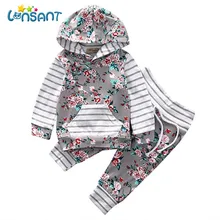 LONSANT/ г.; детская толстовка в полоску с цветочным принтом для маленьких мальчиков и девочек; Топы+ штаны; хлопковая одежда с длинными рукавами; vestido infantil; Прямая поставка