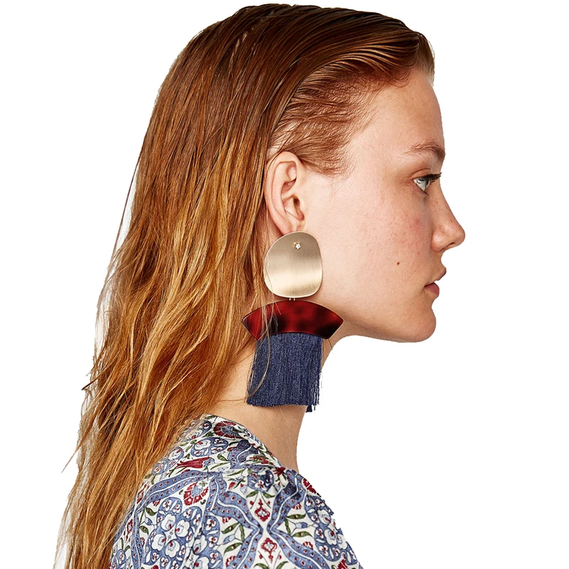 

Vodeshanliwen Hot Sale 6 Colors Tassel Earrings for Women Wedding Jewelry Bohemian Fringed Dangle Drop Statement Earrings