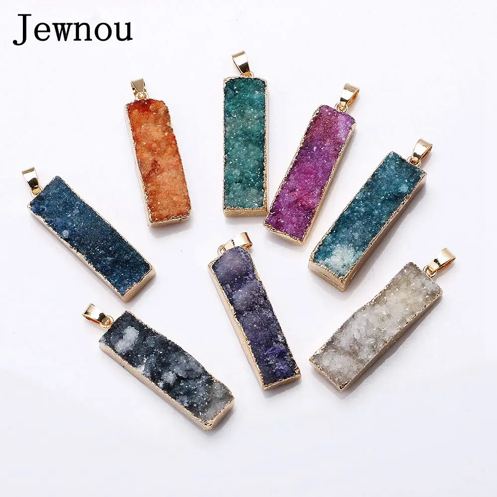 Jewnou Natural Crystal Gilded Fashion Pendant Short Necklace Woman Fine Jewelry Wholesale Stone Agate Charm Chakra | Украшения и