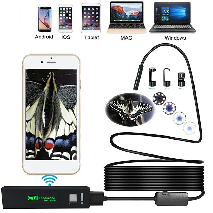 

Inspection Camera Camcorder Endoscope 3.5m Tube 1200P HD WiFi 8mm Waterproof 8 LED Lens With Wireless Transmitter Mini Camcorder