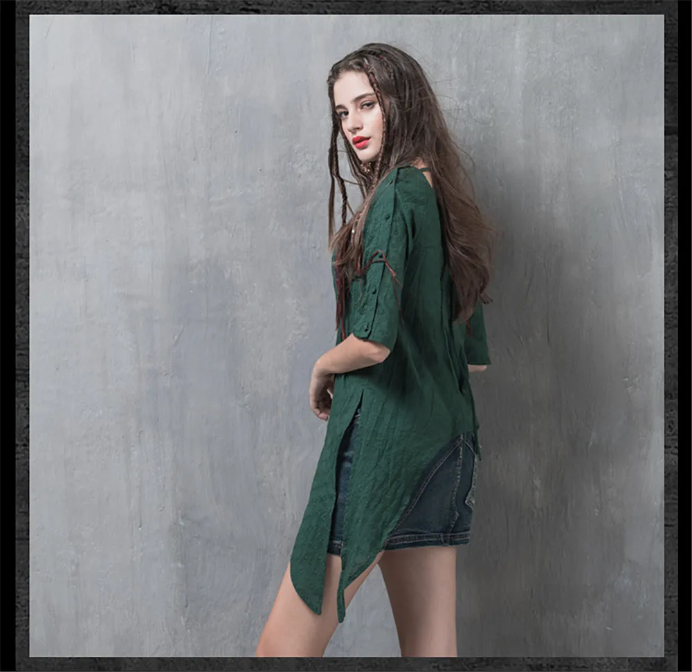 Vintage Autumn Shirt Women 2017 New Cotton Polyester Casual Blouse Square Collar Floral Embroidery Asymmetrical Blusas Feminina (16)