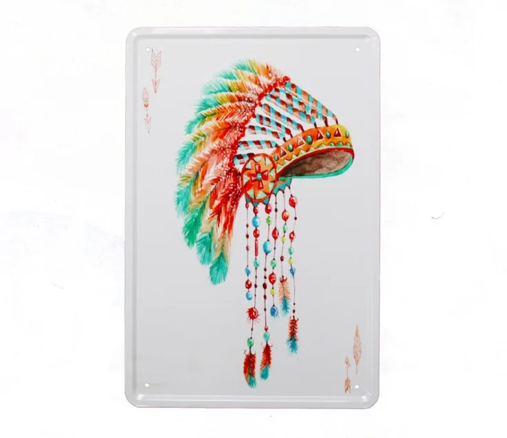 

1 piece Indian Native American hat Tin Plates Signs wall Room man cave Decoration bar Art retro shabby vintage Poster metal
