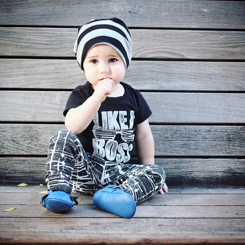 2 pieces 6M 5Y Infant Baby KIDS Like A Boss Print Short Sleeve T Shirt