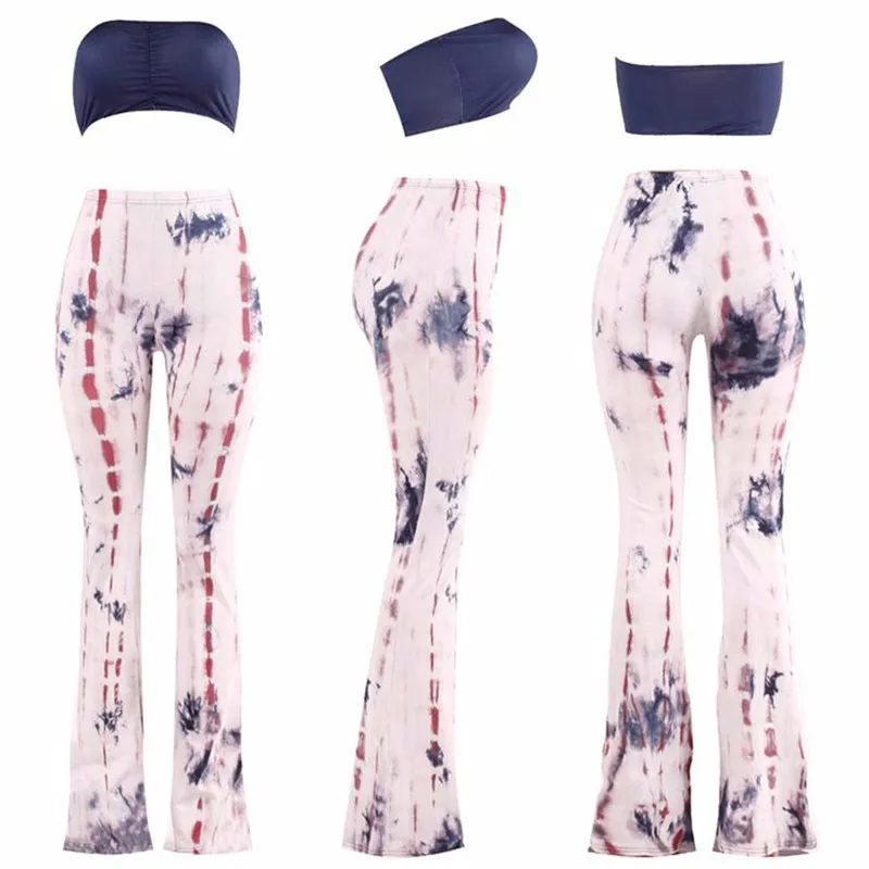 Plus Size Women's Tie Dye Flare Pants Set - Summer Sleeveless Crop Top and Wide Leg Pants Clothing Set image 6