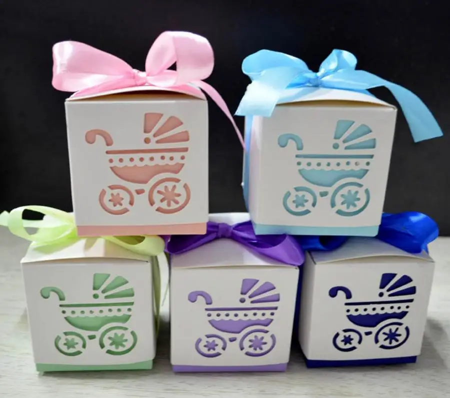 Laser Cut Baby Carriage Stroller Wedding Favor Candy Wrap Boxes