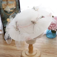 BRITNRY реальные фотографии Свадебные шляпы пляжный стиль тюль жемчуг свадебные вуалетки и шляпы Винтаж цветок шляпа