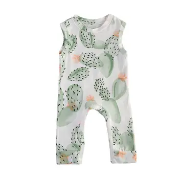 

US 0-24M Toddler Baby Boy Girl Kids Clothes Cotton Floral Sleeveless Cactus Romper Jumpsuit Clothes Outfit