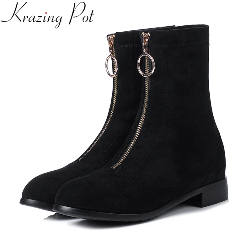 Hiver mollet Bout Rond Garder Mi Flock Femmes L6f1 Zipper Superstar Med De Krazing Mode Au Bottes Noir Chaussures Pot Chaud Concis Talons 2018 TKc3Jl1F