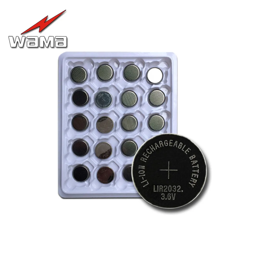

20x Wama Rechargeable Lithium-ion Batteries 3.6V LIR2032 Repeatedly Used 500 Times Replace CR2032 Button Coin Cell Battery New