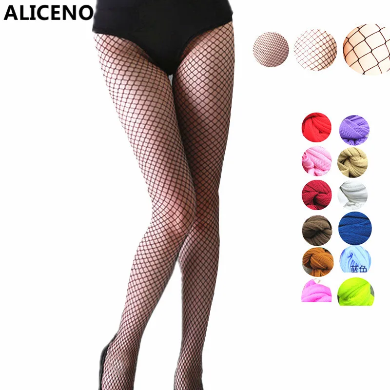 

ALICENO Women Pantyhose Multicolor Fishnet Stockings Colored Small Middle Big Mesh Fishnet Tights Anti-hook Nylon Stockings