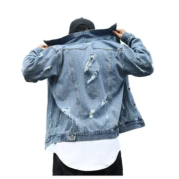 

Unisex Destroyed Denim Jacket Lapel Single Breasted Casual Fall Jacket Hip Hop Women's Denim Jacket Loosen Women's Bomb Jacket