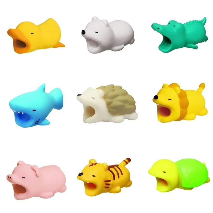 

Newly Design 9pcs/lot Cute Animal Bite Cartoon Cable Protector Squirrel Duck Pig USB Cable Cover for iPhone 81008