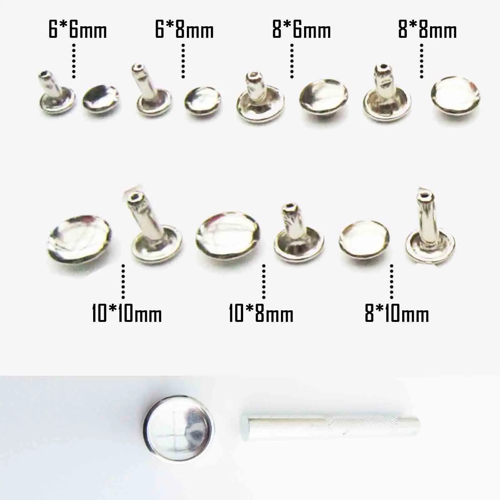 silver with tools 50 комплектов, металлическая двойная крышка, круглая Быстрая заклепка, шпилька, кожаный ремень, кошелек, сумка, одежда, декоративная, сделай сам, ремонт ногтей, 4 цвета, 8 размеров - Цвет: silver with tools