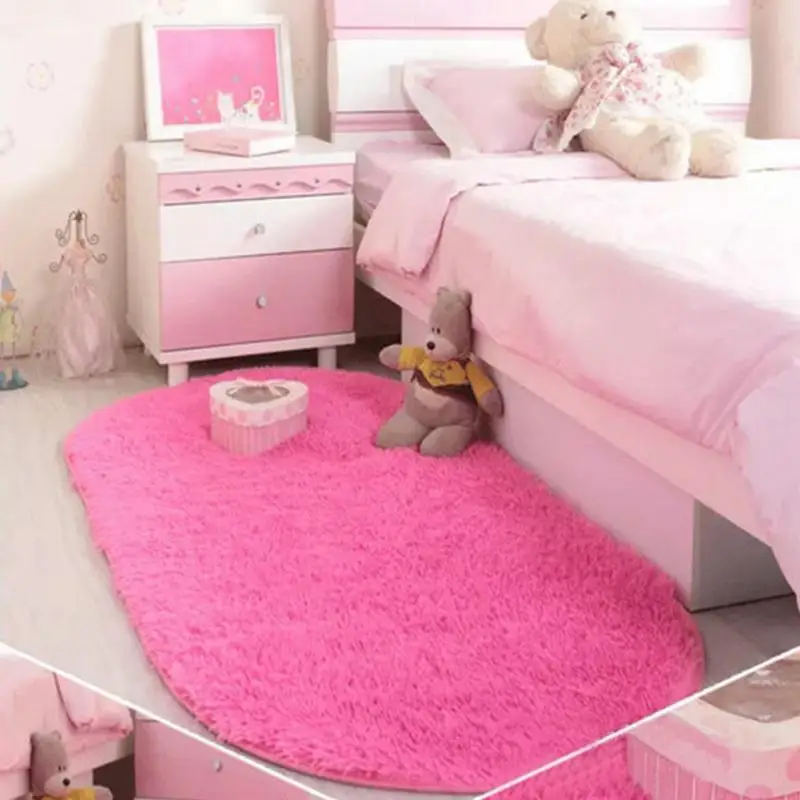 40*60CM Plush Rug Mat Magic Slip Resistant Pad Bedroom Oval Carpet