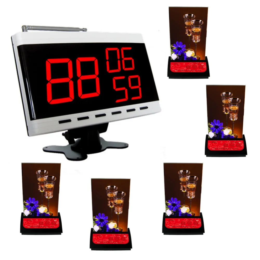 

wireless call system,service botton,5 pcs table caller of APE730 and 1 pc white displayer of APE9300.