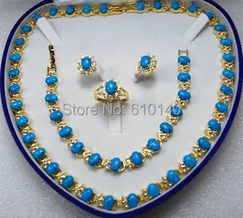 

Blue Turquoise Link Bracelet/ Earrings /Ring8 / Necklace Set