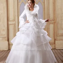 Пункт зима аккуратный длинный рукав добавить хлопок утолщение зима невесты зимняя одежда теплое свадебное платье