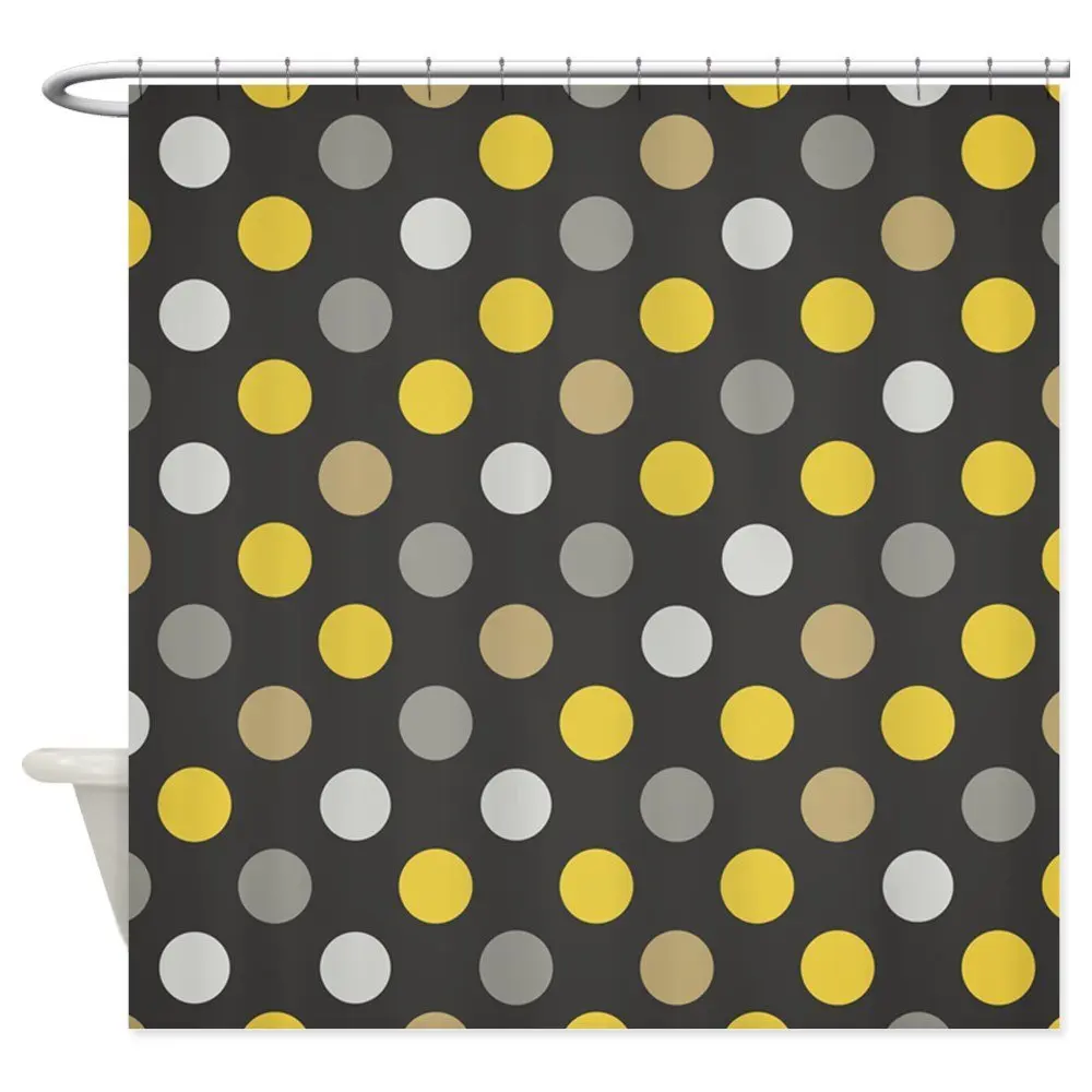 Cute Yellow and Black Polka Dots Shower Curtain Decorative Fabric