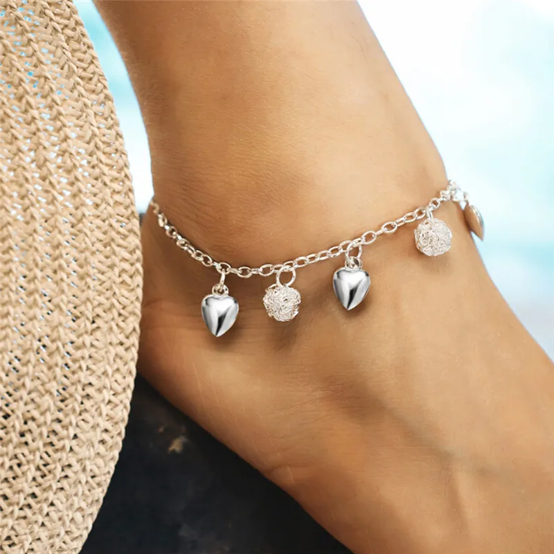 

2018 Fashion Heart Hollow Bead Anklets Barefoot Crochet Sandals Jewelry Leg New Anklets On Foot Ankle Bracelets Women Leg Chain