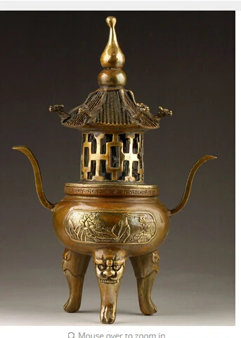 

Chinese Bronze carving Buddha tower stupa pagoda incense burner censer statue wedding Brass Fine Arts Crafts decoration