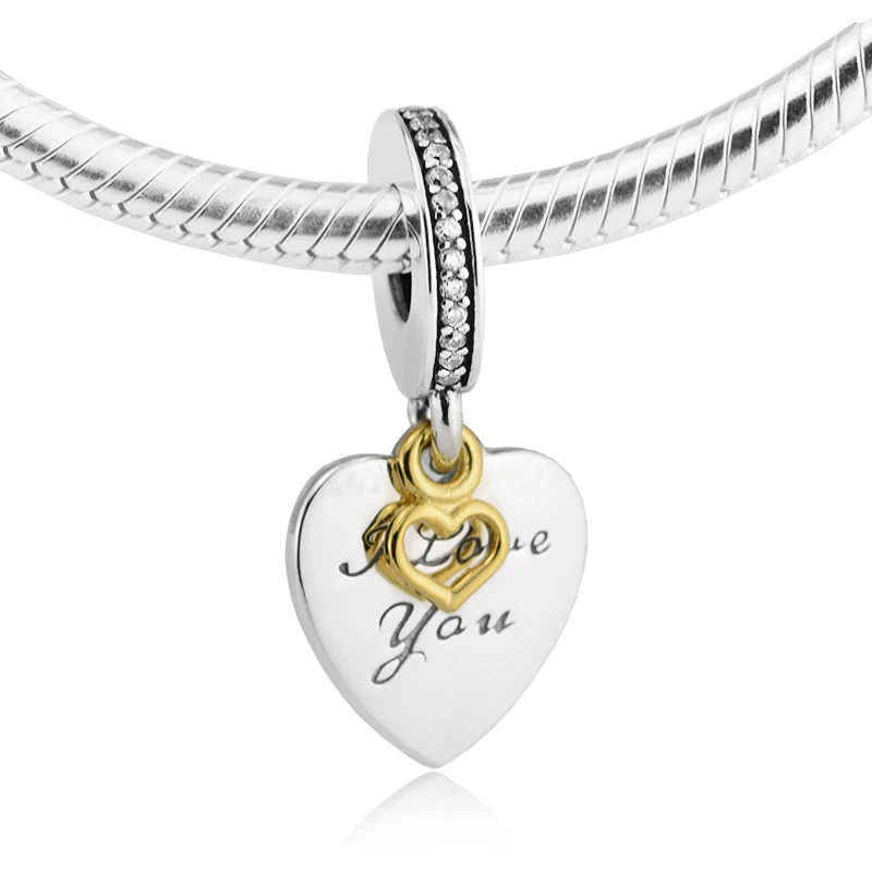 FANDOLA бусины стерлингового серебра 925 Love You Forever бусины-брелоки в форме сердца Fit Pandora Подвески браслет для женщин DIY ювелирные изделия