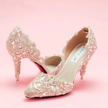 

Sparkling Appliques Crystal Wedding Shoes Luxury Bridal Shoes Rhinestone Romantic High Heel Evening Party Banquet Dress Shoes
