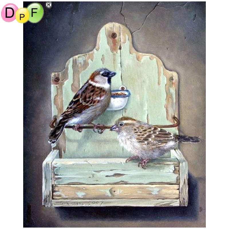 

DPF DIY Two Little Funny Birds 5D mosaic square diamond painting cross stitch diamond embroidery home decor crafts wall painting