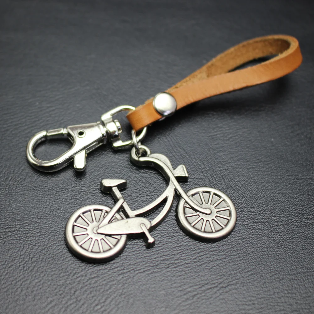 

Leather KeyChain Antique Silver Plated Bicycle Model Pendant Dog Hook Buckle Keyings Car Key Holder Bag Hang Valentines Gift