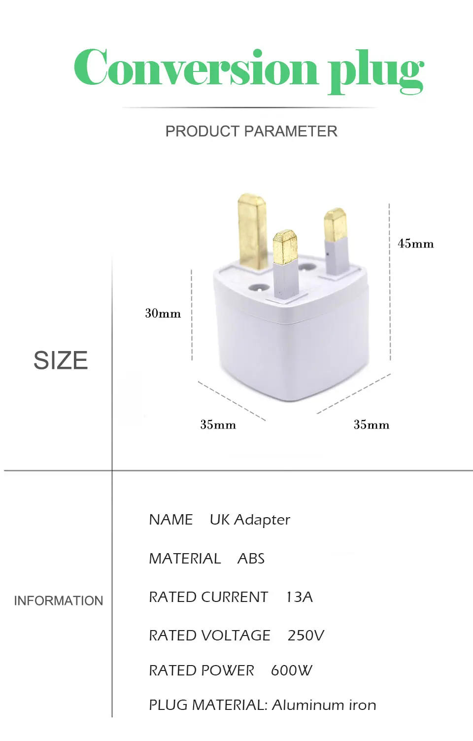 1PC UK Plug Connector Universal US EU AU Converter to UK AC Travel Wall Power plug Charger Adapter in Ireland Singapore Malaysia (8)