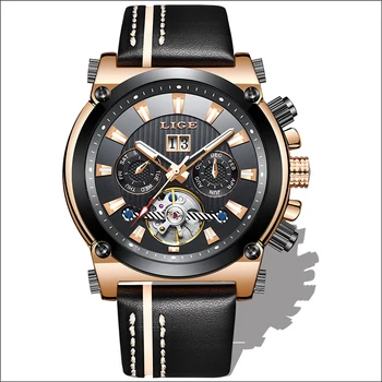 

2019 New LIGE Fashion Men Watches Top Brand Luxury Automatic Mechanical Watch Men Casual Leather Waterproof Sport WristWatch+Box