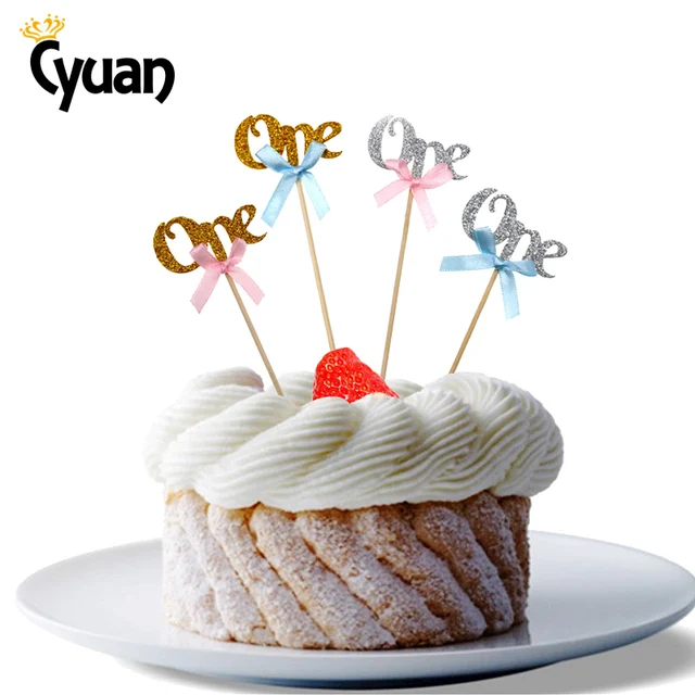 Cyuan 12pcs Sparkling Numbers One Cupcake Topper Happy 1st