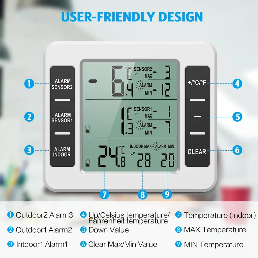 Kopen ORIA LCD Draadloze Digitale Thermometer Koelkast Afstandsbediening Keuken Temperatuur Thermometer Indoor Outdoor met Alarm