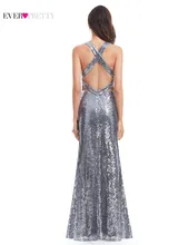 Evening Dress Sparkle Ever Pretty Long Deep V-Neck 2017 Natural Waist EP07109GY Mesh Cross Back Shiny Sequin Evening Dress