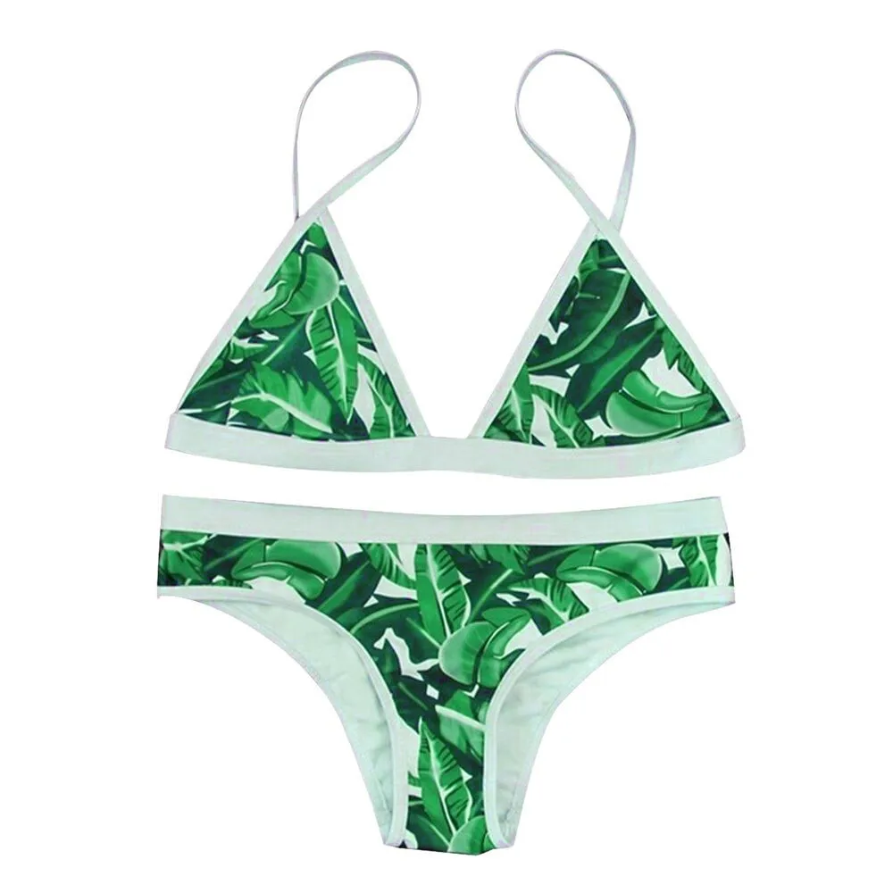 Bikini Push Up Women Bikini 2019 Split Leaf Print Bikini Deep V Sexy ...