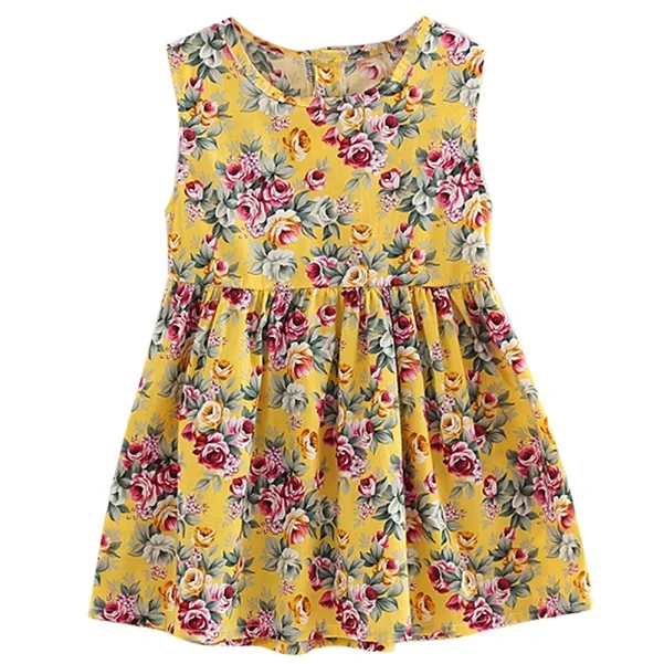 Детские платья без рукавов с цветочным принтом для девочек; хлопковое и льняное платье с цветочным рисунком для маленьких девочек; весенне-летние платья для девочек - Цвет: 127075.06