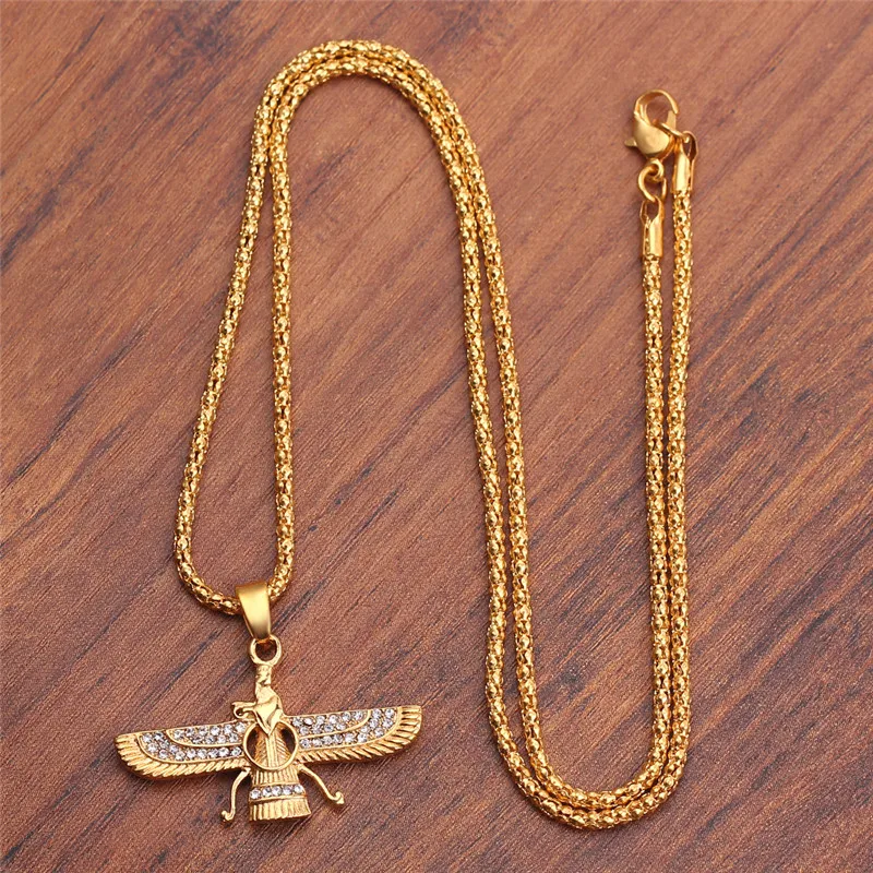 gold color Zoroastrian Farvahar Wing Necklace Pendant alloy Zoroastrianism Persian Achaemenian Men Jewelry necklaces