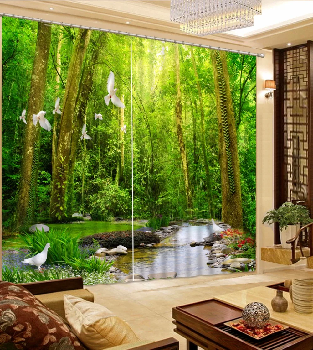 

Printing landscape Curtains Blackout creek fish Kids Room Curtains Blackout Curtains 3D polyester/cotton Drapes