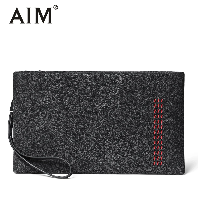 

AIM Cow Leather Men Clutch Bags Large Capacity Men Wallets Men's Handbag With Long Bracelets Zipper Male Clutch Purse S020