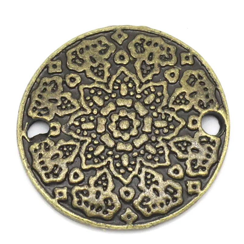 

Zinc metal alloy Connectors Findings Round Antique Bronze Flower Pattern Color Plated 19mm( 6/8") Dia, 3 PCs new