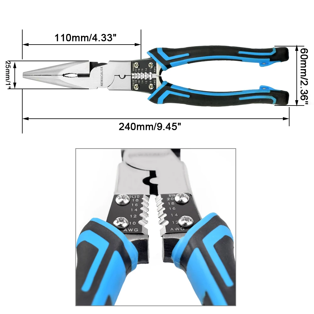 Набор многофункциональных плоскогубцев NEWACALOX 8 дюймов, комбинированные плоскогубцы, щипцы для зачистки проводов/щипцы/резак, прочные плоскогубцы, диагональные плоскогубцы, ручные инструменты