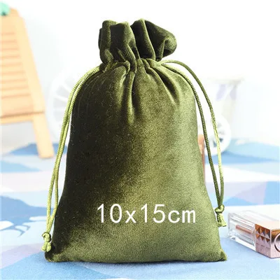 10 шт./лот/, бархатная сумка высокого качества с Кулиской - Цвет: green 10x15