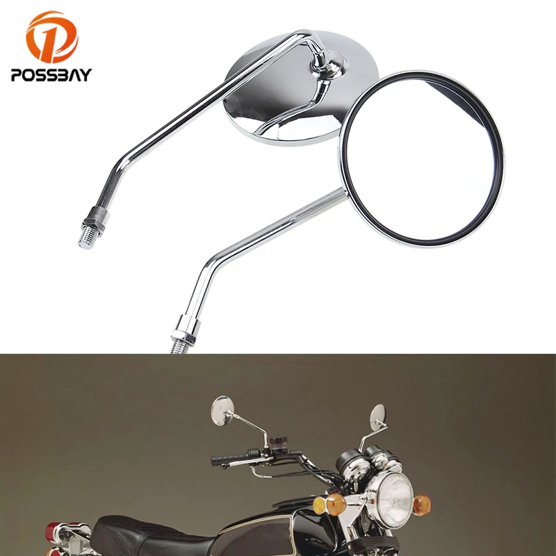 10MM Chrome Motorcycle Handlebar Rearview Side Mirrors For Honda Kawasaki Suzuki Cruiser Scooter