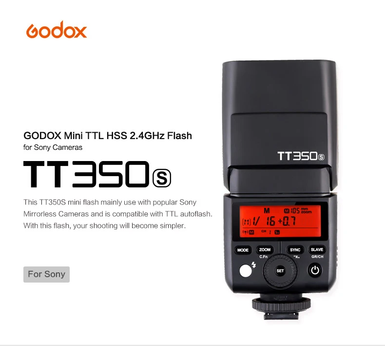 Godox TT350S Камера флэш-ttl вспышка для фотокамер Speedlite HSS 1/8000 s 2,4 г Speedlite+ передатчик для sony a6000 a6300 a6500 a7RII a7R a58 a99 a77II rx10 a7s