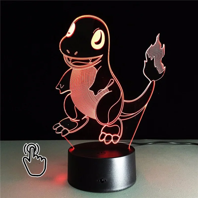 

3D LED Pokemon Toys EEVEE CHARMANDER SQUIRTLE Lamp Color Change Night Light USB Table Lampara Dinosaur Children Luminaria Lava