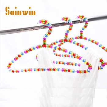 

Sainwin 5pcs/lot 38cm Arc-shaped Hangers for Clothes Pearl Plastic Hanger Colorful Crystal Ball Rack Coat hanger