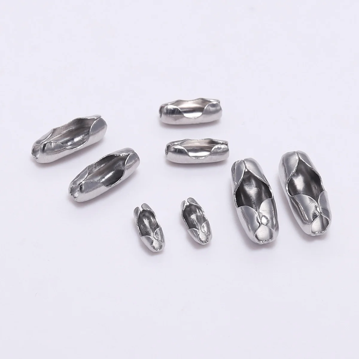 50pcs/Lot 1.5 2.0 2.5 3.2 mm Stainless Steel Ball Chain Connector Clasps End Beads Crimp For DIY Jewelry Making Finding Supplies