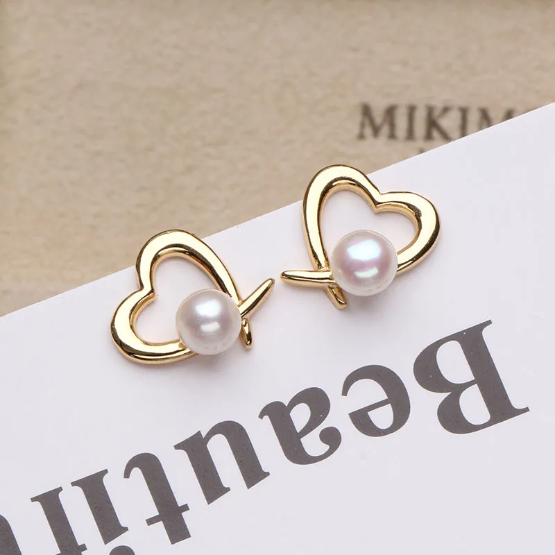 Sinya 18k gold heart design stud earring with natural high luster Round pearls Au750 earring for lover women girl best gift 2018 (10)
