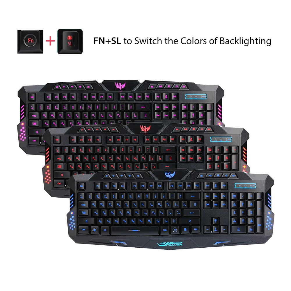 

BIG SALE!!Russian English Layout Mechanical Gaming Keyboard 3 Backlit Modes Full Size Ergonomic Anti-Ghosting Gamer