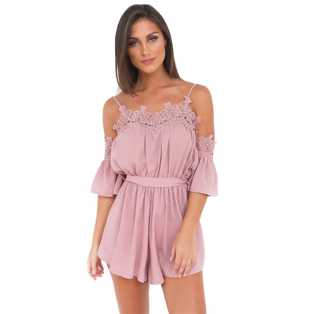 Womail ارتداءها المرأة الصيف معطلة الكتف الشيفون ضمادة البسيطة Playsuit السراويل بذلة الدنغري الأزياء 2019 دروبشيب f28